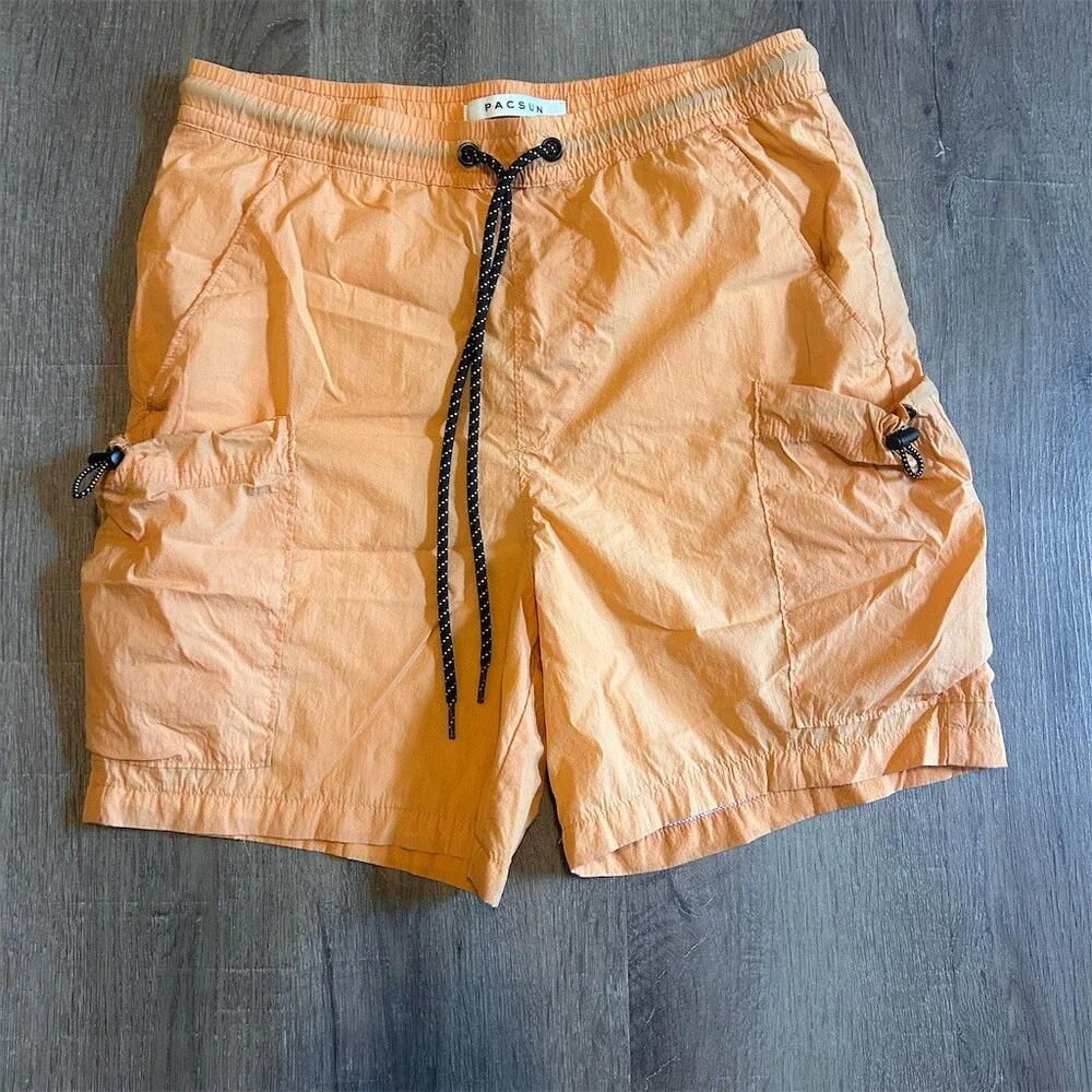 PacSun Swim Trunks Mens Size S Orange Cargo Mesh Lined Drawstring Shorts